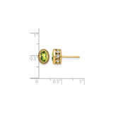 14k Yellow Gold Peridot Stud Earrings with Diamond Accents, Vintage Milgrain Halo Design