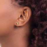 14k Yellow Gold Stud Earrings with Ruby Center and Diamond Accents, Vintage Milgrain Design