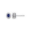 14k White Gold Sapphire Stud Earrings with Diamond Halo, Classic Oval Design for Women