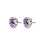 14k White Gold Teardrop Amethyst Stud Earrings with Diamond Halo for Women
