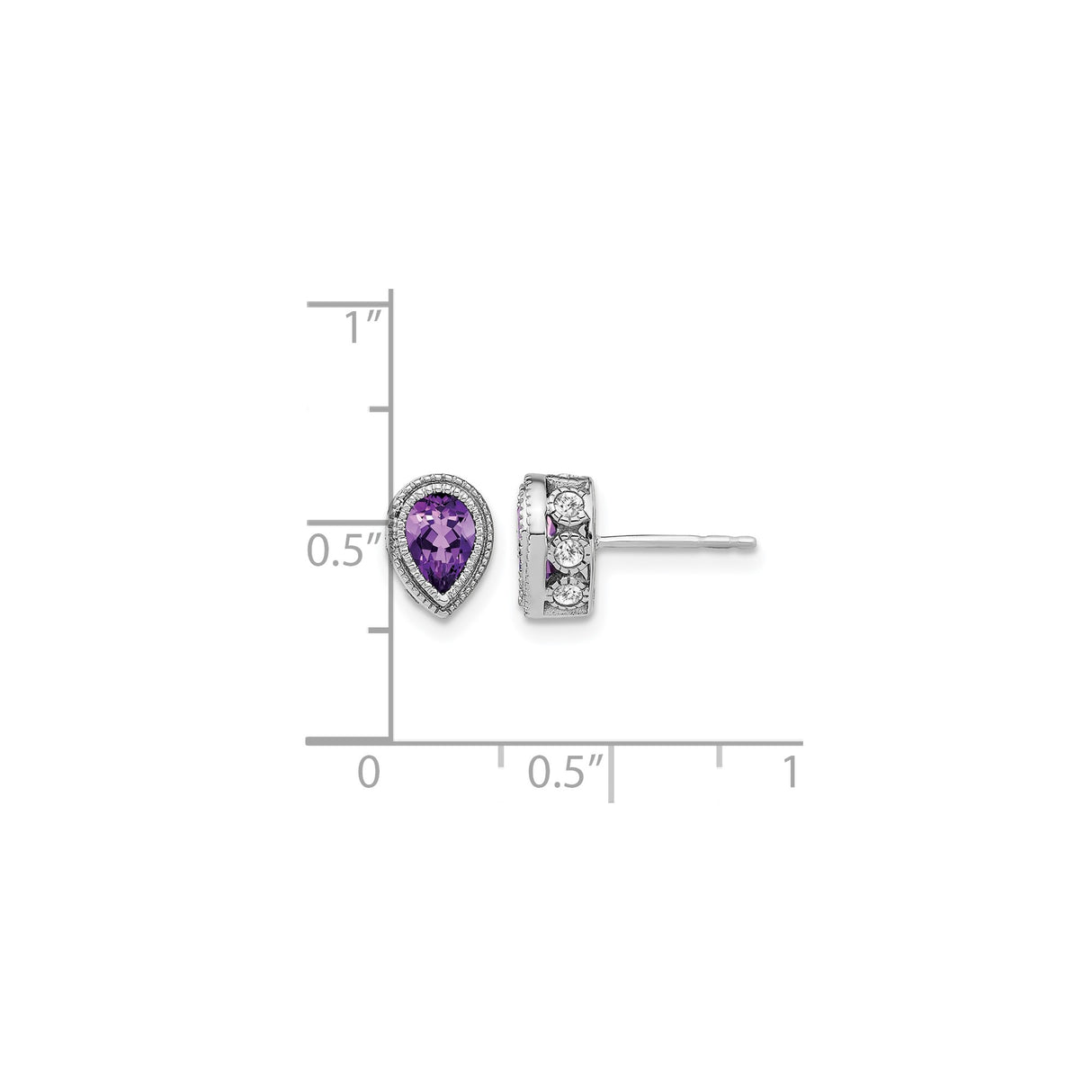 14k White Gold Teardrop Amethyst Stud Earrings with Diamond Halo for Women