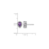 14k White Gold Teardrop Amethyst Stud Earrings with Diamond Halo for Women