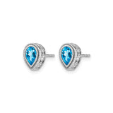 14k White Gold Stud Earrings with Pear Shaped Swiss Blue Topaz and Diamond Halo