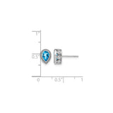 14k White Gold Stud Earrings with Pear Shaped Swiss Blue Topaz and Diamond Halo