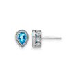 14k White Gold Stud Earrings with Pear Shaped Swiss Blue Topaz and Diamond Halo