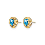14k Yellow Gold Teardrop Stud Earrings with Swiss Blue Topaz and Diamond Accents