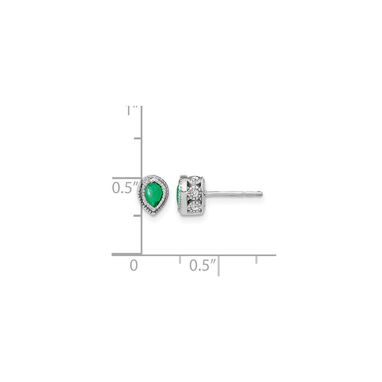 14k White Gold Earrings with Pear Shaped Emerald and Diamond Accents, Vintage Halo Studs