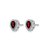 14k White Gold Garnet Stud Earrings with Diamond Accents, Teardrop January Birthstone Jewelry