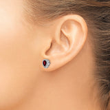14k White Gold Garnet Stud Earrings with Diamond Accents, Teardrop January Birthstone Jewelry