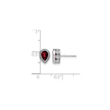 14k White Gold Garnet Stud Earrings with Diamond Accents, Teardrop January Birthstone Jewelry