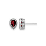 14k White Gold Garnet Stud Earrings with Diamond Accents, Teardrop January Birthstone Jewelry