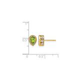 14k Yellow Gold Stud Earrings with Pear Peridot, Diamond Accents, Halo Setting