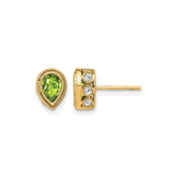 14k Yellow Gold Stud Earrings with Pear Peridot, Diamond Accents, Halo Setting