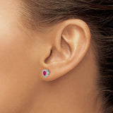 14k White Gold Teardrop Stud Earrings with Pear Shaped Ruby and Diamond Halo