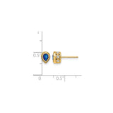 14k Yellow Gold Stud Earrings with Sapphire and Diamond, Pear Shape, Vintage Halo Style