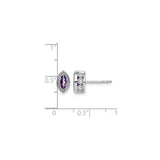 14k White Gold Stud Earrings with Marquise Amethyst and Diamond Accents, Vintage Milgrain Design