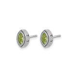 14k White Gold Stud Earrings with Marquise Cut Peridot and Diamond Halo