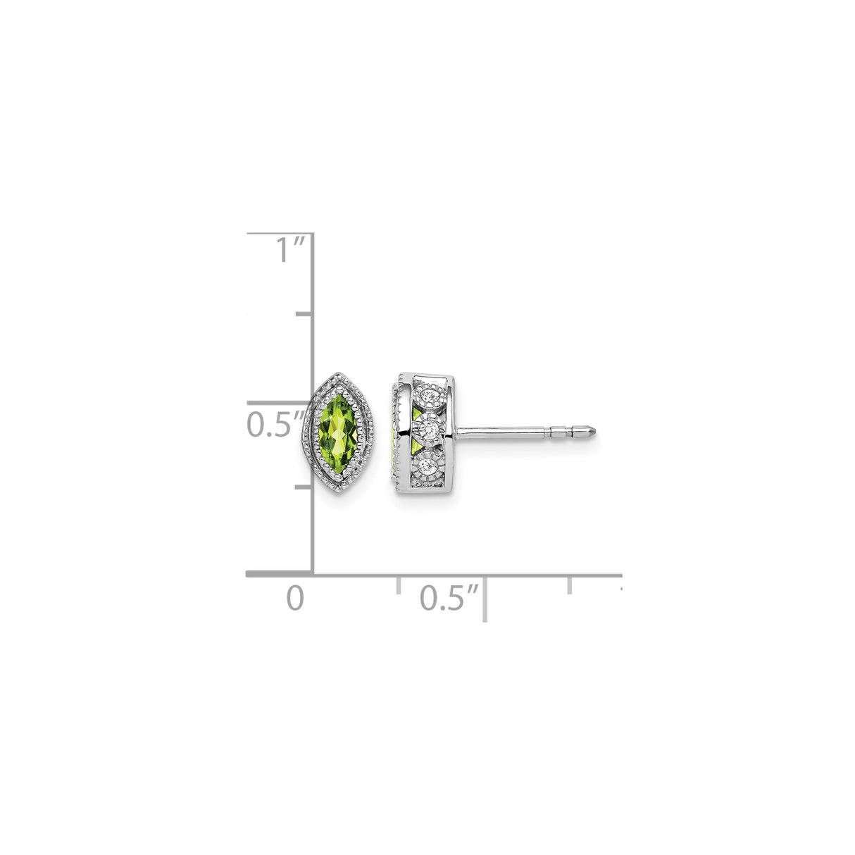 14k White Gold Stud Earrings with Marquise Cut Peridot and Diamond Halo