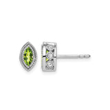 14k White Gold Stud Earrings with Marquise Cut Peridot and Diamond Halo