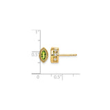 14k Yellow Gold Stud Earrings with Marquise Peridot and Cubic Zirconia, Vintage Inspired
