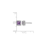 14k White Gold Amethyst Stud Earrings with Diamond Accents, Geometric Design