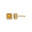 14k Yellow Gold Citrine Stud Earrings with Diamond Accents and Milgrain Border