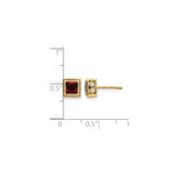 14k Yellow Gold Stud Earrings with Garnet and Diamond Accents, Princess Cut, Modern Formal Style
