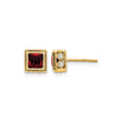 14k Yellow Gold Stud Earrings with Garnet and Diamond Accents, Princess Cut, Modern Formal Style