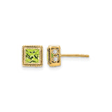14k Yellow Gold Peridot Stud Earrings with Diamond Accents and Milgrain Detail