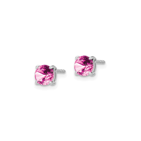 14k White Gold Stud Earrings with Round Created Sapphire, Minimalist Design for Women