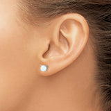 14k White Gold Stud Earrings with Created Opals, Round Four Prong Setting, Minimalist Design