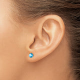 14k White Gold Blue Topaz Stud Earrings, Round 4-Prong Setting, Minimalist Design