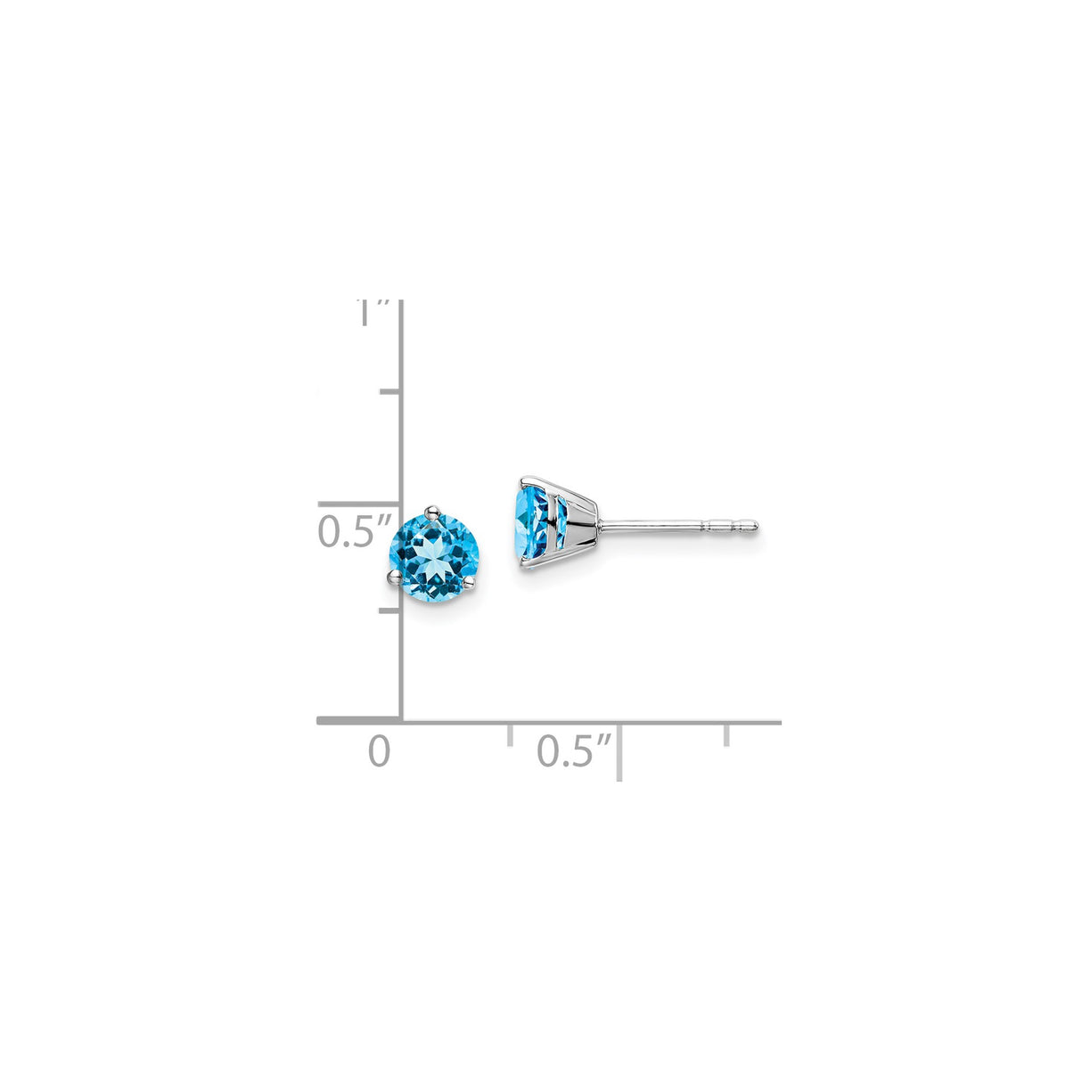 14k White Gold Blue Topaz Stud Earrings, Round 4-Prong Setting, Minimalist Design
