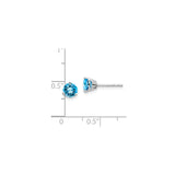 14k White Gold Blue Topaz Stud Earrings, Round 4-Prong Setting, Minimalist Design