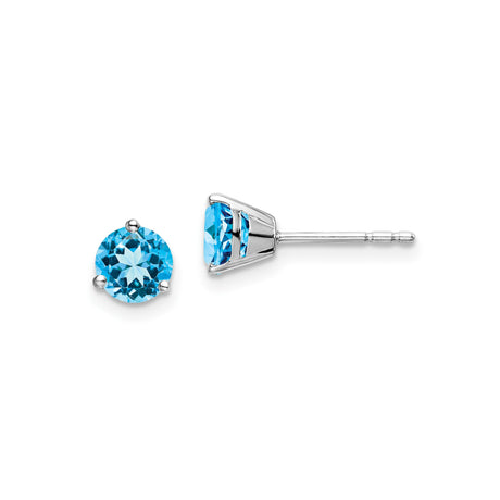 14k White Gold Blue Topaz Stud Earrings, Round 4-Prong Setting, Minimalist Design
