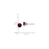 14k White Gold Garnet Stud Earrings, Round Three-Prong Setting, January Birthstone