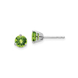 14k White Gold Peridot Stud Earrings, Round Cut August Birthstone Jewelry for Women