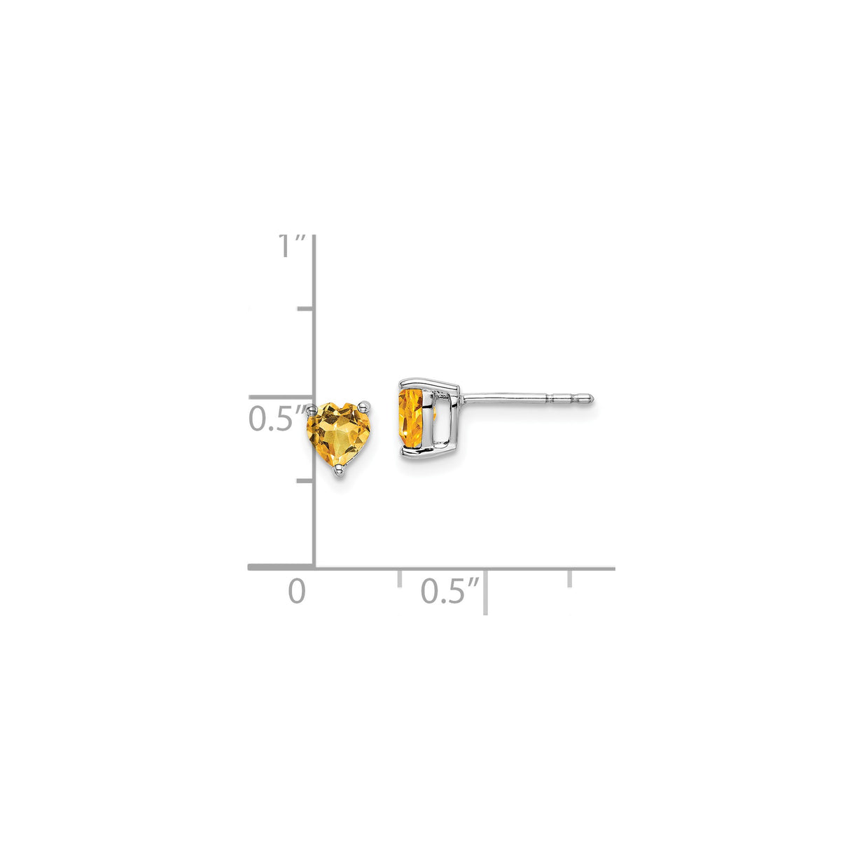 14k White Gold Heart Shaped Citrine Stud Earrings, Romantic Minimalist Design for Women