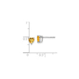 14k White Gold Heart Shaped Citrine Stud Earrings, Romantic Minimalist Design for Women