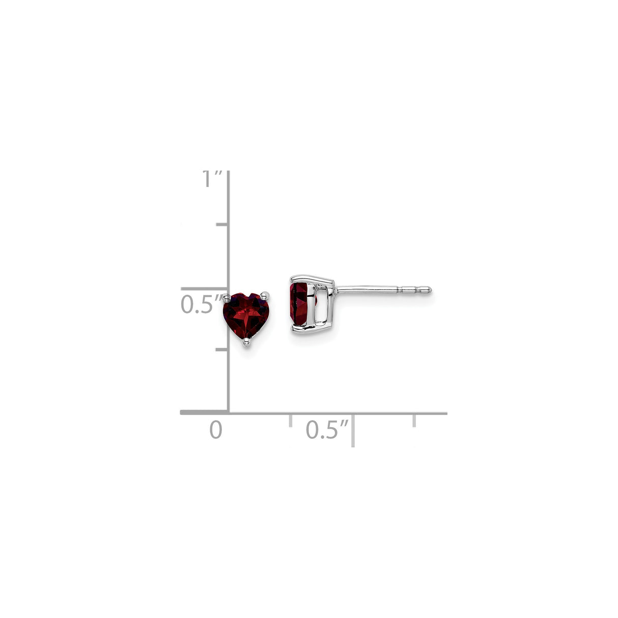 14k White Gold Heart Stud Earrings with Garnet, Romantic Red Gemstone Jewelry for Women