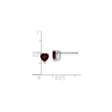 14k White Gold Heart Stud Earrings with Garnet, Romantic Red Gemstone Jewelry for Women