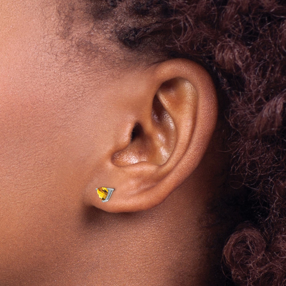 14k White Gold Citrine Triangle Stud Earrings, November Birthstone Jewelry for Women