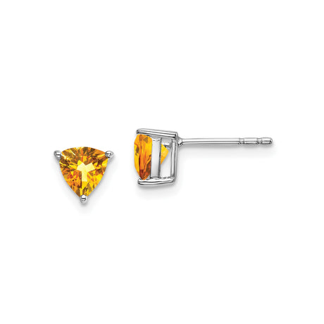 14k White Gold Citrine Triangle Stud Earrings, November Birthstone Jewelry for Women