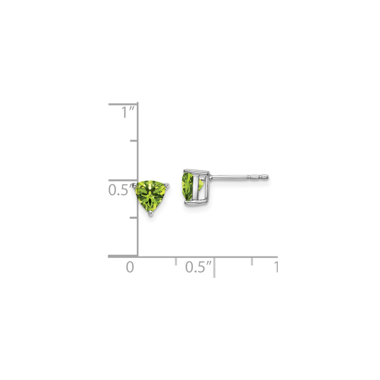 14k White Gold Peridot Stud Earrings, Trillion Cut Green Gemstone Triangle Design