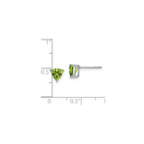 14k White Gold Peridot Stud Earrings, Trillion Cut Green Gemstone Triangle Design