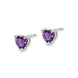 14k White Gold Heart Shaped Amethyst Stud Earrings, Romantic Design for Women