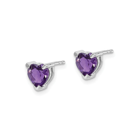 14k White Gold Heart Shaped Amethyst Stud Earrings, Romantic Design for Women