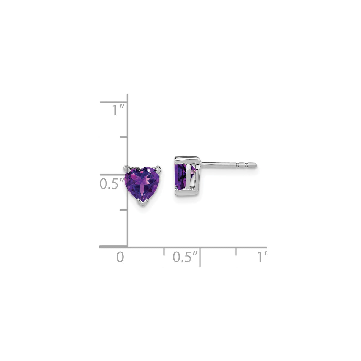 14k White Gold Heart Shaped Amethyst Stud Earrings, Romantic Design for Women
