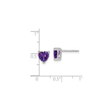 14k White Gold Heart Shaped Amethyst Stud Earrings, Romantic Design for Women