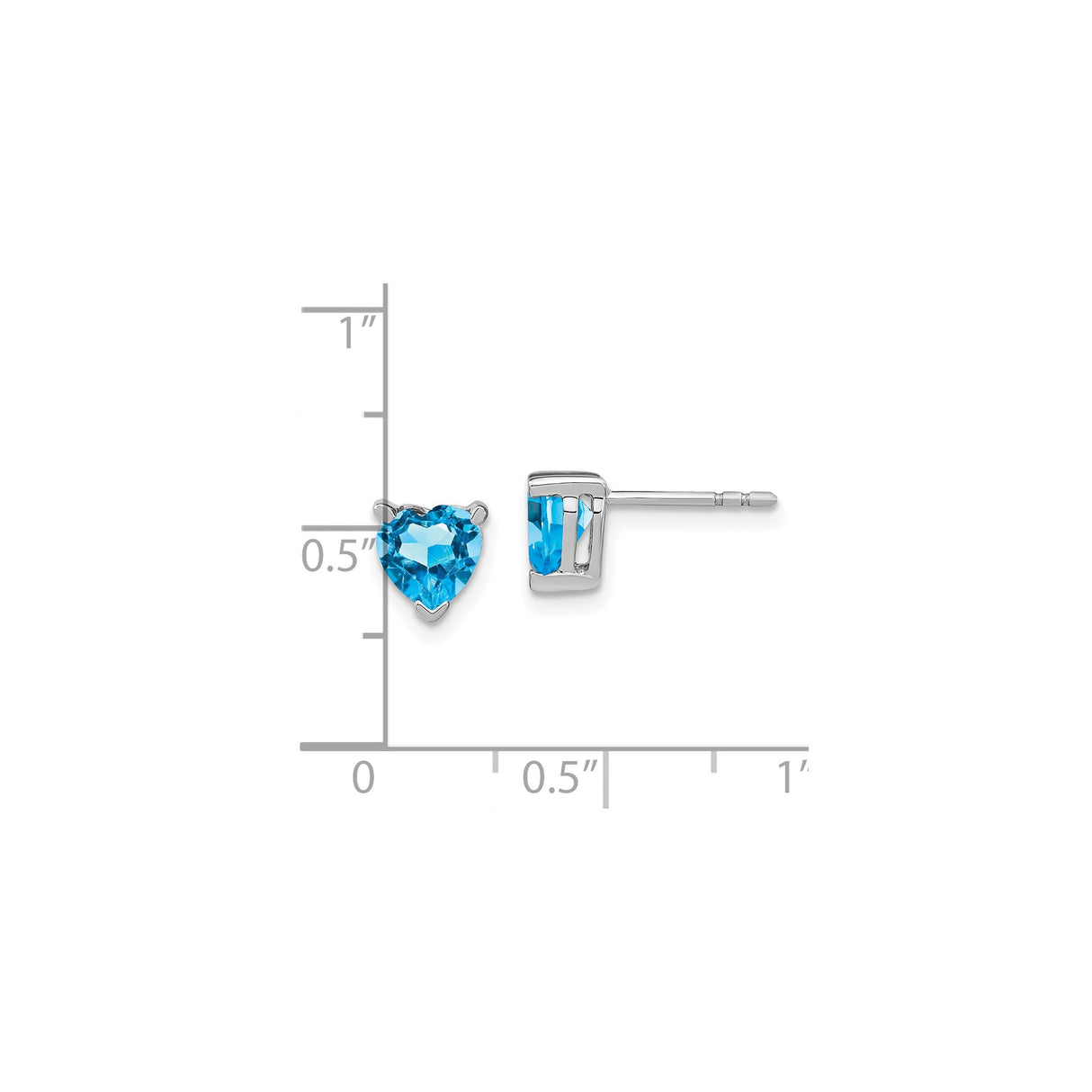 14k White Gold Heart Stud Earrings with Swiss Blue Topaz Gemstone for Women